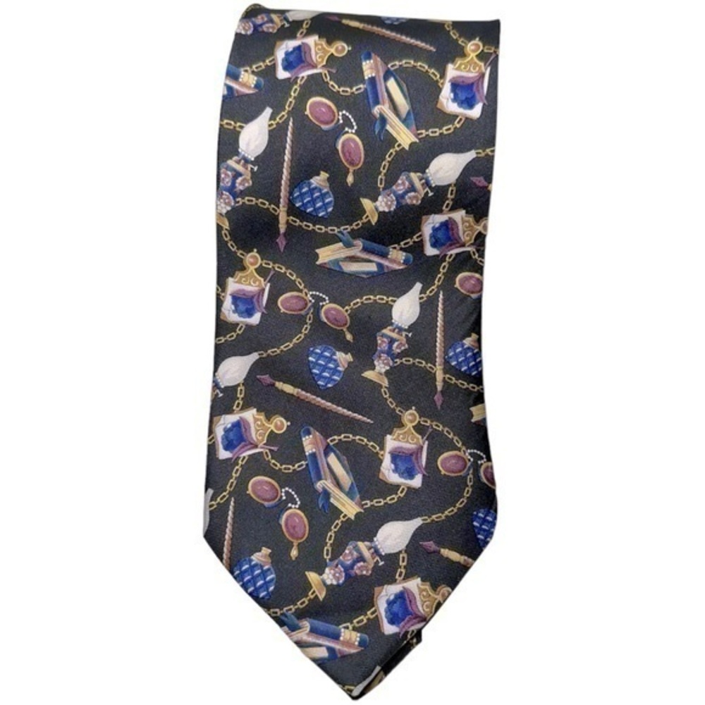 Leonard Paris Black Chain Link Glasses Pen Writing Lamp Books Necktie Tie